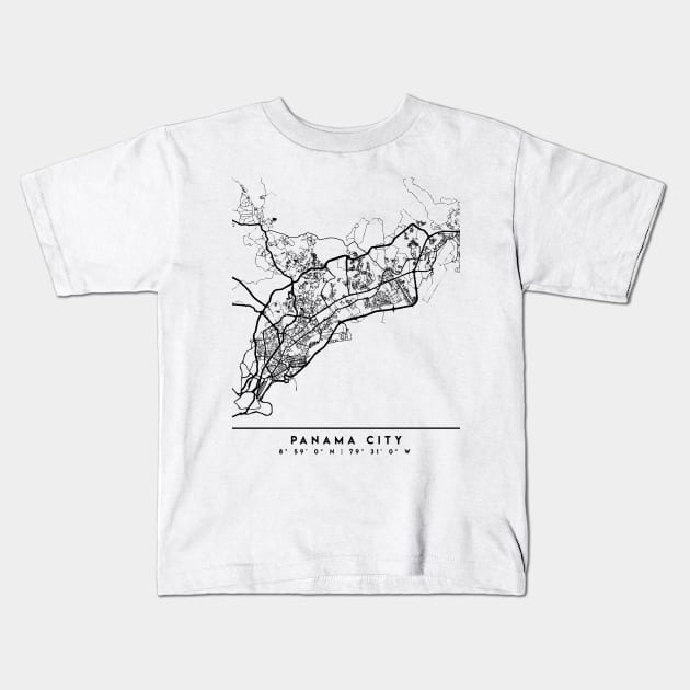 PANAMA CITY PANAMA BLACK CITY STREET MAP ART Kids T-Shirt by deificusArt